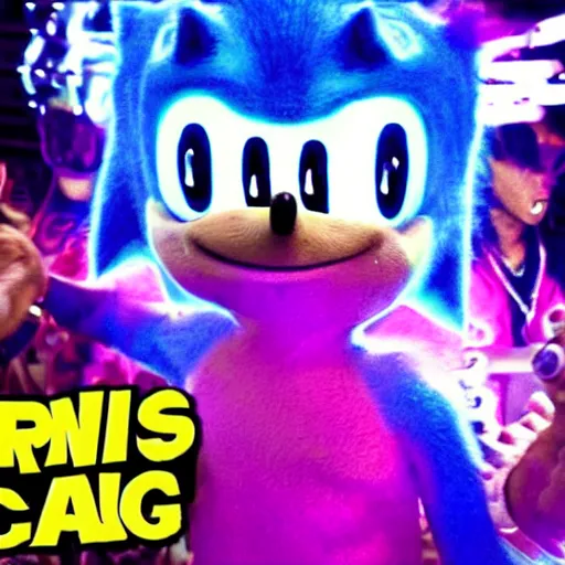 Image similar to sonic shuffling in the LMFAO's party rock music video