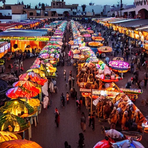 Prompt: a detailed night market full of bears in Marrakech, Gigapixel photo, detailed, glowing string lights, realistic