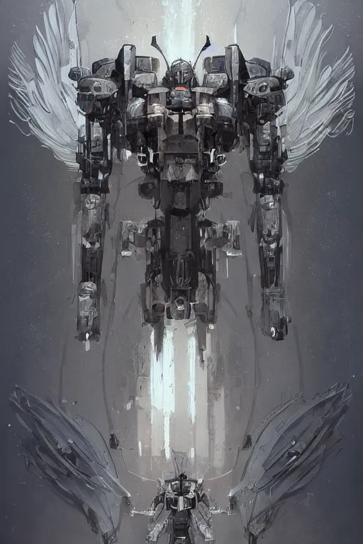 Image similar to very symmetrical!! full body illustrations of mecha, pen and ink, moderately detailed, by james gurney, by greg rutkowski, concept art, moth wing, bird feathers, spread wing, artstation, deviantart, pinterest, unreal engine