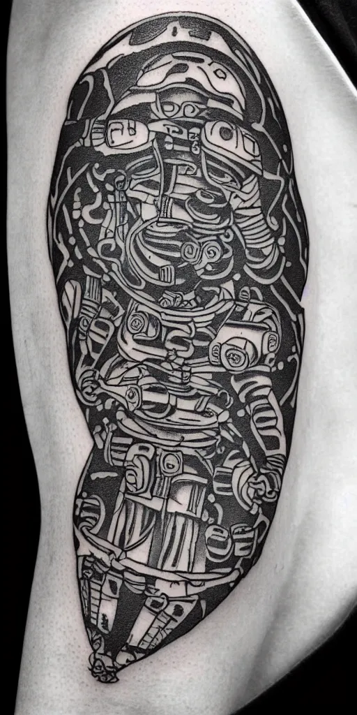 Image similar to tattoo stencil of an ancient astronaut, very detailed, thick bold lines, intricate