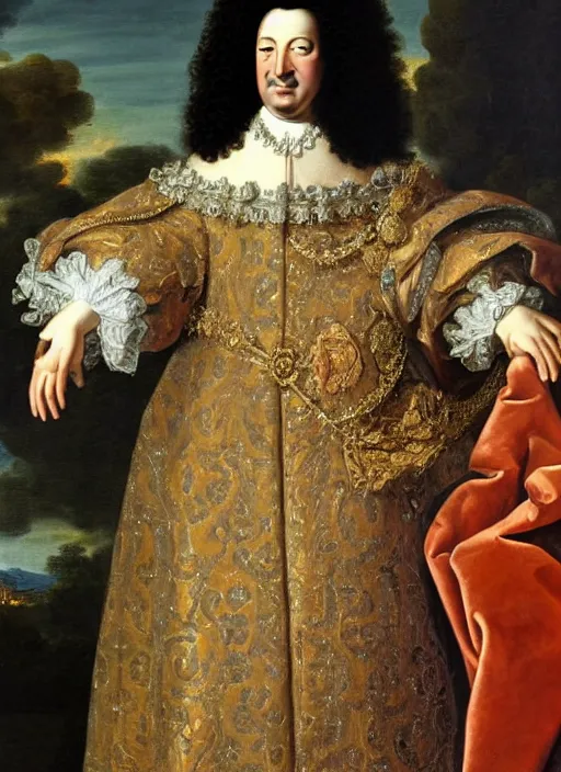 Image similar to beautiful oil painting portrait of Louis xiv of France in coronation robes by hyacinthe rigaurd 1701