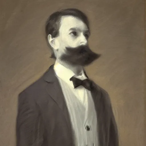 Prompt: action hero, suit, bow tie, mustache, by alfred stevens in charcoal