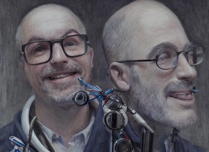 Prompt: a highly detailed nerdy portrait of a dentist, james gurney, james jean