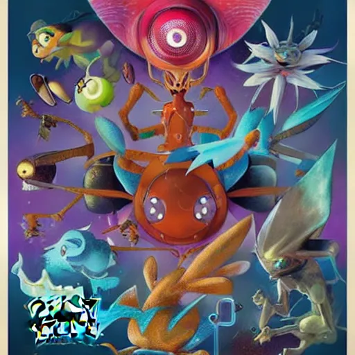 Prompt: biopunk pokemon poster, Pixar style, by Tristan Eaton Stanley Artgerm and Tom Bagshaw.