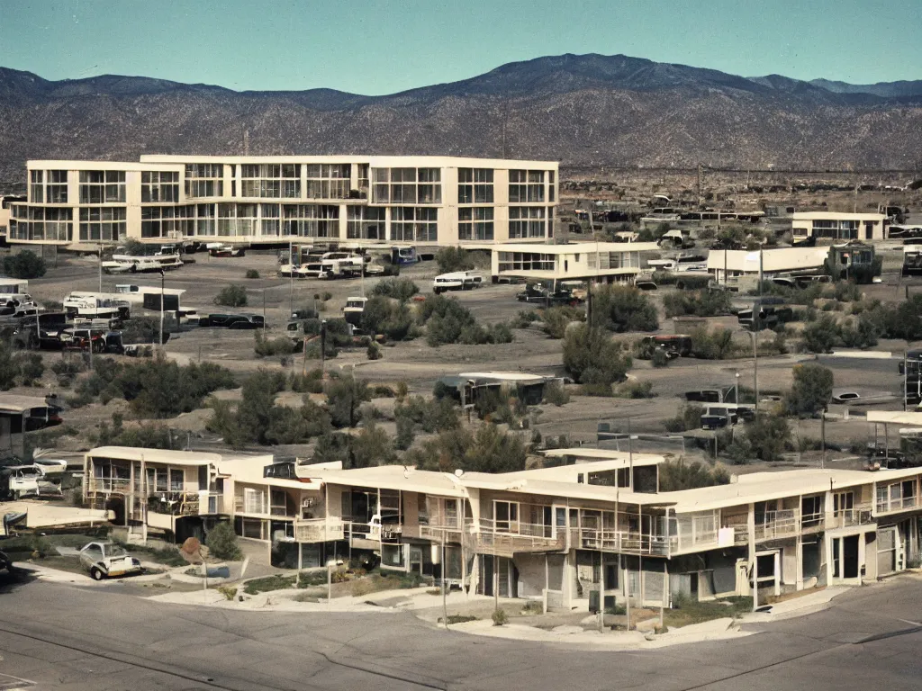 Prompt: a midcentury modern motel in reno nevada 1 9 6 7