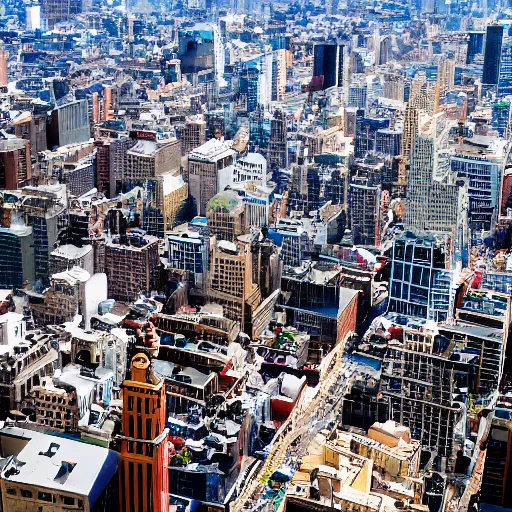 Prompt: The buildings of downtown Manhattan situated below Mount Everest. The Great Pyramid is in the foreground. DSLR photograph.