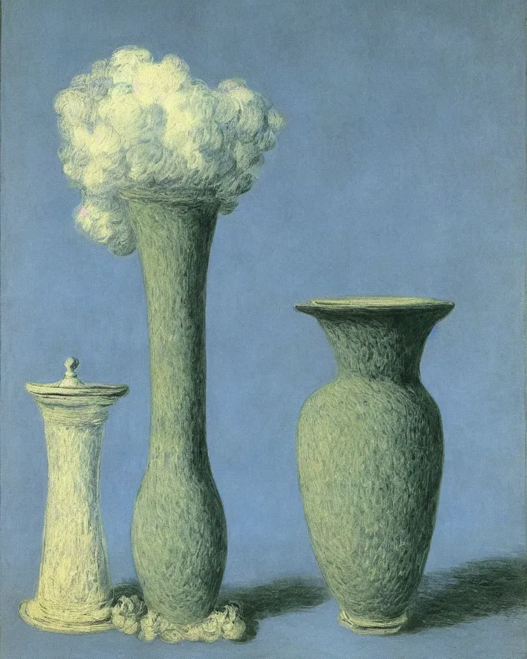 Image similar to achingly beautiful painting of a broken vase on baby blue background by rene magritte, monet, and turner. piranesi.