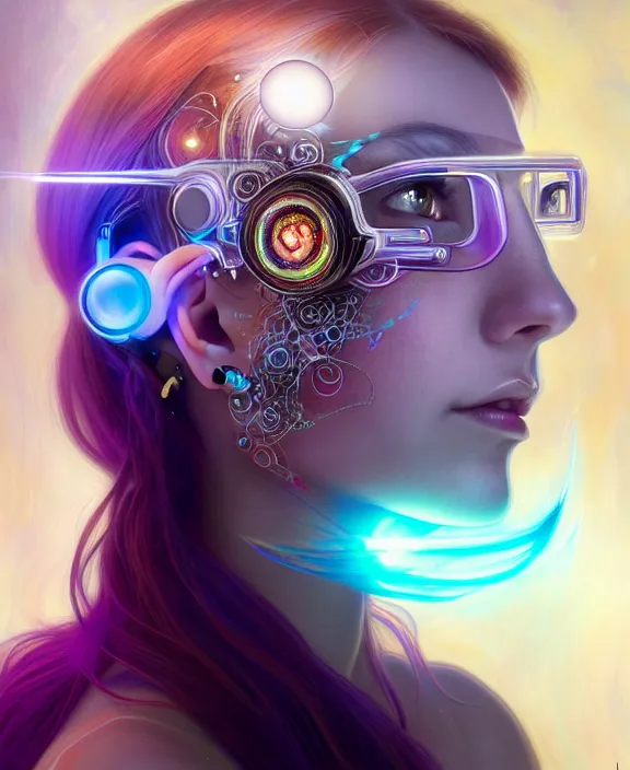 Prompt: a whirlwind of souls rushing inside the metaverse, half body, jewelry, headset, hologram, google glass, android, cyborg, cyberpunk face, by loish, d & d, fantasy, intricate, elegant, highly detailed, colorful, vivid color, digital painting, artstation, concept art, art by artgerm and greg rutkowski and alphonse mucha