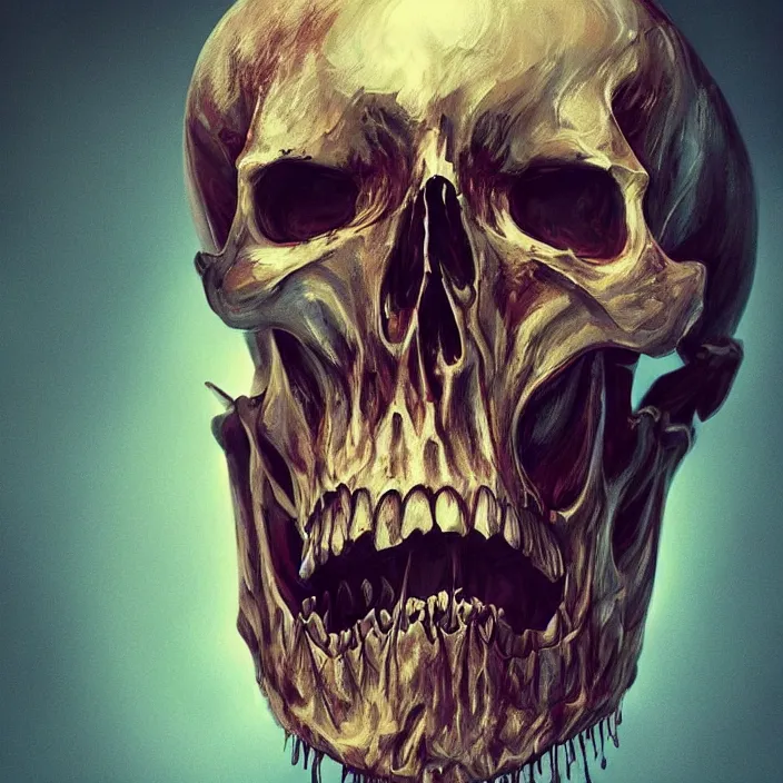 Image similar to portrait of a melting skull. razor sharp teeth. intricate abstract. intricate artwork. by Tooth Wu, wlop, beeple, dan mumford. octane render, trending on artstation, greg rutkowski very coherent symmetrical artwork. cinematic, hyper realism, high detail, octane render, 8k, iridescent accents