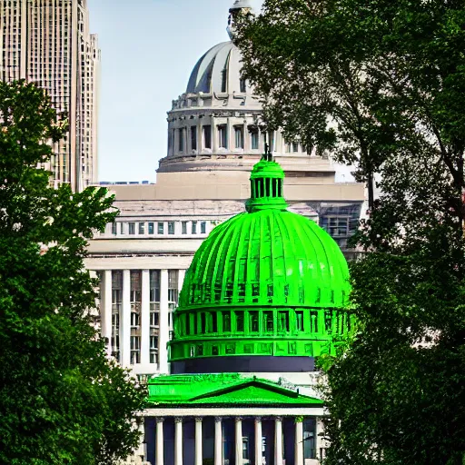 Image similar to madison wisconsin capital being attacked by huge green godzilla ( 1 9 8 9 ) eos 5 ds r, iso 1 0 0, f / 8, 1 / 1 2 5, 8 4 mm, postprocessed, bokeh )