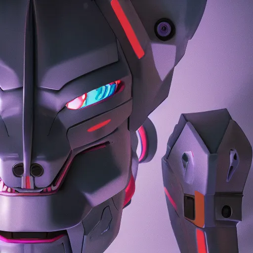 Image similar to neon Genesis evangelion 01 mech concept art close up shot face, 3d art, vfx, octane render, unreal engine, blender