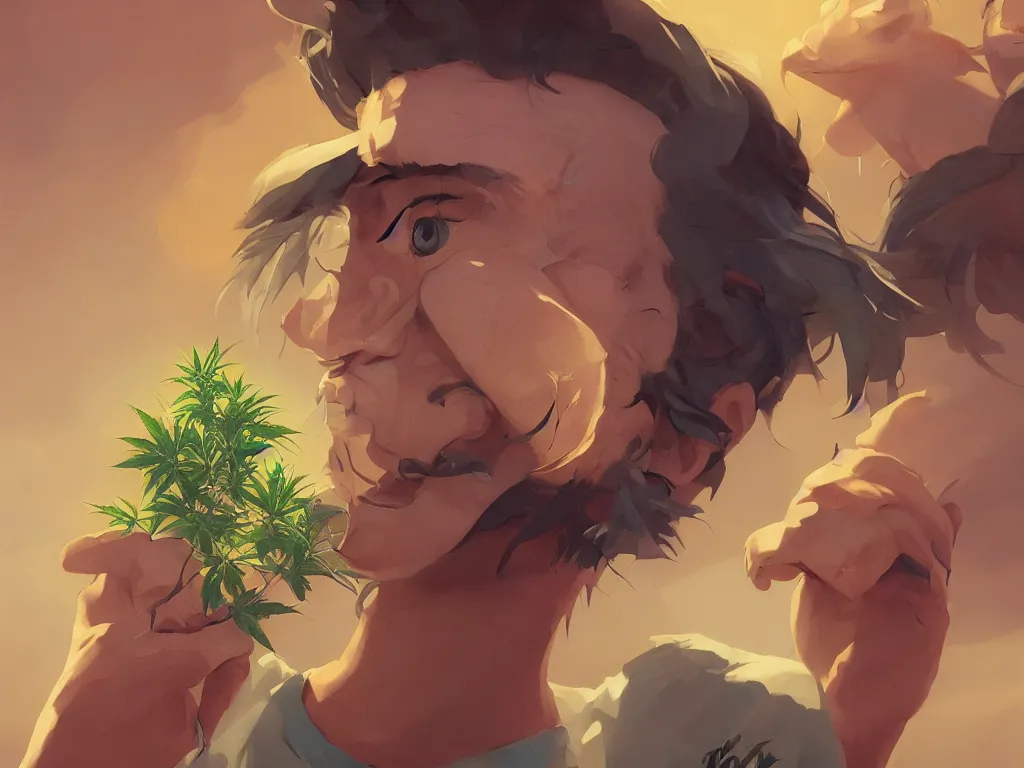 Image similar to cannabis! hemp! marijuana! kid face, behance hd by jesper ejsing, by rhads, makoto shinkai and lois van baarle, ilya kuvshinov, rossdraws global illumination, golden ratio, symmetrical beauty face