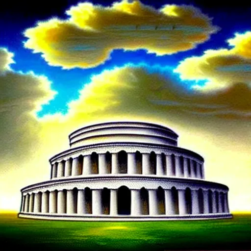 Prompt: hidden imagery incredible digital art optical illusion, superb detailed clouds shaped like the second temple in jerusalem, awe inspiring, masterpiece surrealism