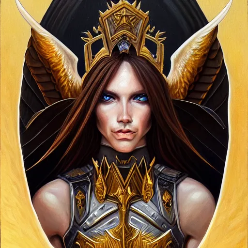 Image similar to portrait painting of a fallen angel paladin, sharp focus, high symmetry, award - winning, trending on artstation, masterpiece, highly detailed, intricate. art by terese nielsen