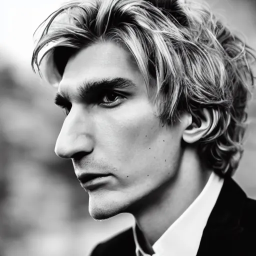 Image similar to a closeup photo of really handsome xqc smoking,