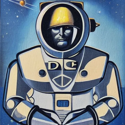 Image similar to Art Deco painting portrait of space-marine in Art Deco architecture style high detail