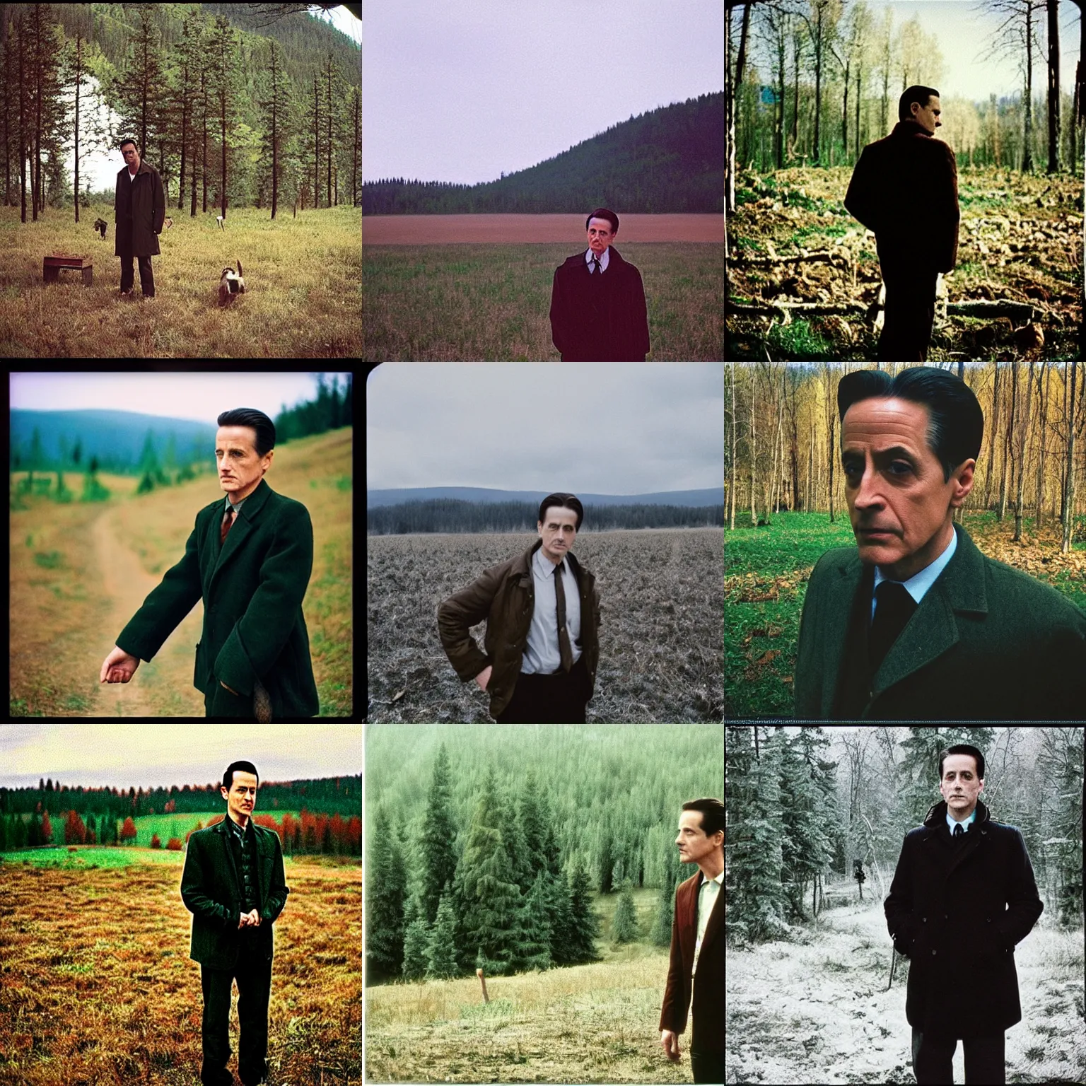 Prompt: “Agent Cooper in a Russian countryside, 35mm, cinematography”