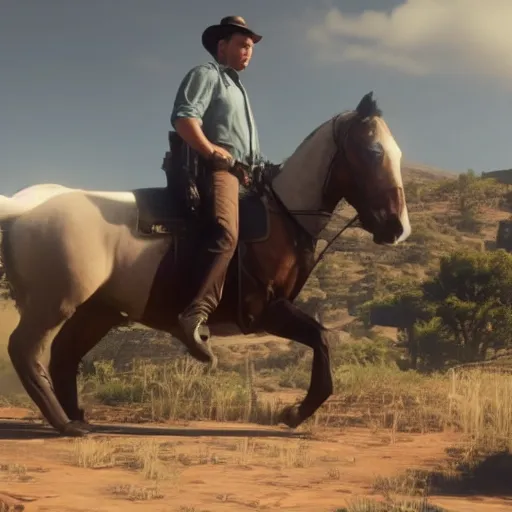 Image similar to Film still of Elon Musk, from Red Dead Redemption 2 (2018 video game)