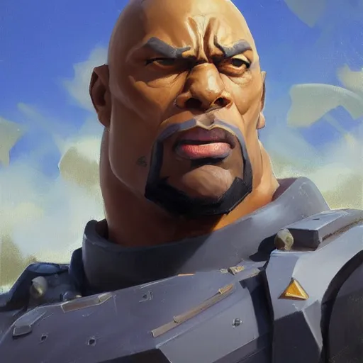 Image similar to greg manchess portrait painting of fully armored the foundation aka dwayne the rock from fortnite as overwatch character, medium shot, asymmetrical, profile picture, organic painting, sunny day, matte painting, bold shapes, hard edges, street art, trending on artstation, by huang guangjian, gil elvgren, ruan jia, greg rutkowski, gaston bussiere