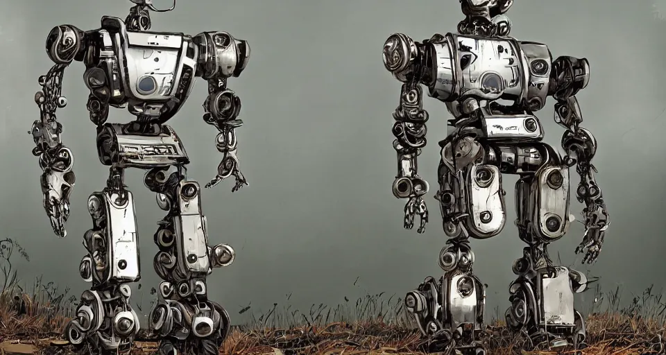 Image similar to a robot made from scrap parts from a futuristic junkyard, digital art h 9 6 0