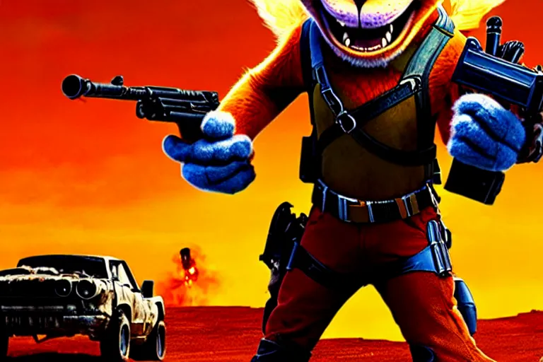 Image similar to nick wilde, heavily armed and armored facing down armageddon in a dark and gritty reboot from the makers of mad max : fury road : witness me