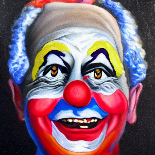 Image similar to george bush wearing tinfoil hat painting osama bin laden clown