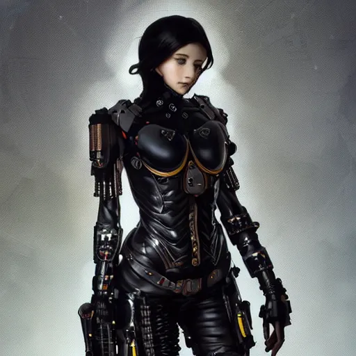 Prompt: cyberpunk goth girl wearing cybernetic body armor, intricate, art by artgerm and greg rutkowski and alphonse mucha and william - adolphe bouguereau, high detailed, 4 k,