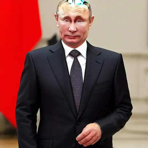 Image similar to putin wearing a black leather hat, facing the camera, cool looking