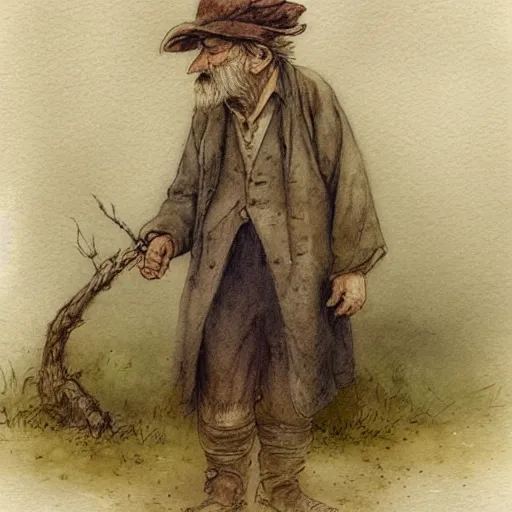 Image similar to !dream a muted color watercolor sketch of a little person poor old man story book character ifrom the book Baltimore & Redingote by Jean-Baptiste Monge of an old man in the style of by Jean-Baptiste Monge that looks like its by Jean-Baptiste Monge and refencing Jean-Baptiste Monge