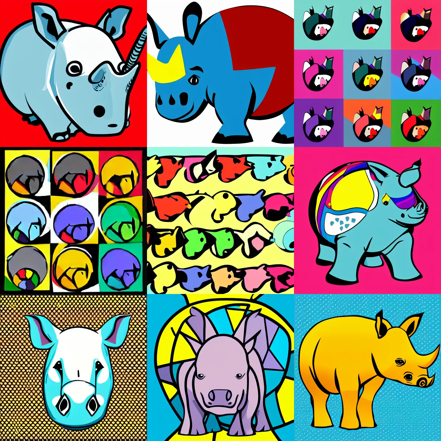 Prompt: cartoon rhinoceros in the form of a ball in the style of pop art, vector art, clipart
