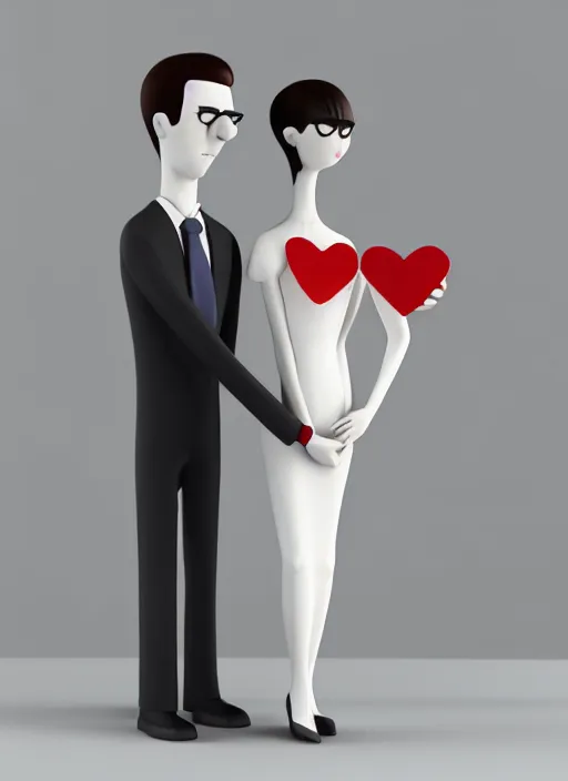 Prompt: style of santiago calatrava, perfectly centered symmetrical balanced male and female portrait of man and woman in love sharing one heart. high coherence ; 3 d cartoon 8 k ultra hd