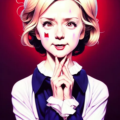 Image similar to a pretty devout christian ditsy psychotic hillary mocks you, art by ilya kuvshinov and lois van baarle and ross tran, range murata, artgerm, norman rockwell, andy warhol, digital art, highly detailed, intricate, sharp focus, trending on artstation hq, deviantart, pinterest, ue 5, 4 k uhd img