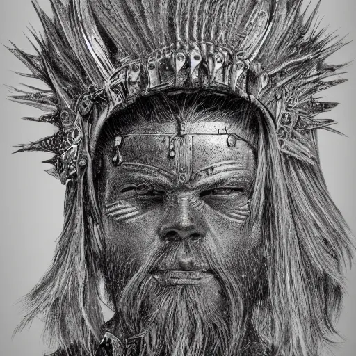 Image similar to of valhalla viking headgear with flaming red hair, fine detail, texture, extreme detailed drawing, trending on artstation, hyperreal