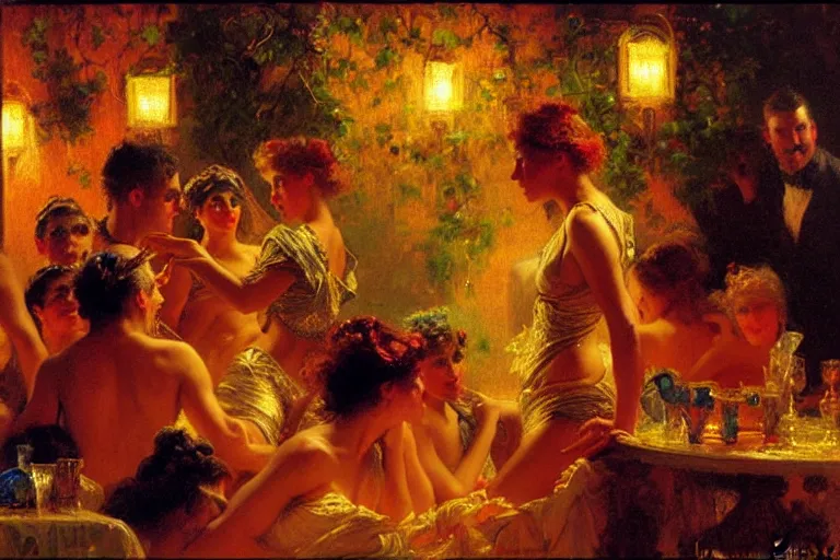 Prompt: 9 0's ibiza party, night, painting by gaston bussiere, craig mullins, j. c. leyendecker