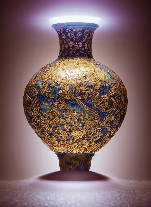 Image similar to a 2 8 mm macro photo of a broken intricate ming vase, splash art, movie still, bokeh, canon 5 0 mm, cinematic lighting, dramatic, film, photography, golden hour, depth of field, award - winning, anamorphic lens flare, 8 k, hyper detailed, 3 5 mm film grain