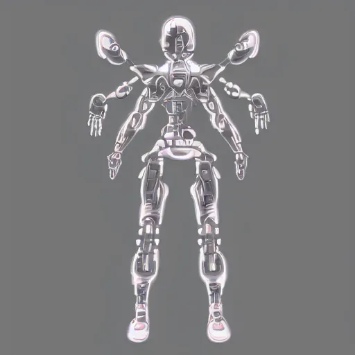 Image similar to anime style, cybernetic full body pose, teenager, dynamic lighting, tint grey background