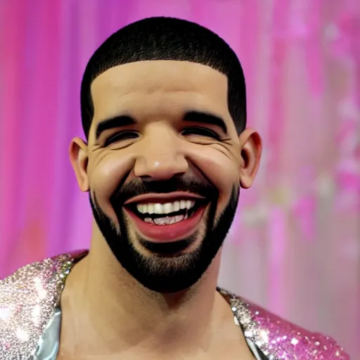 Prompt: drake giggling in a princess costume