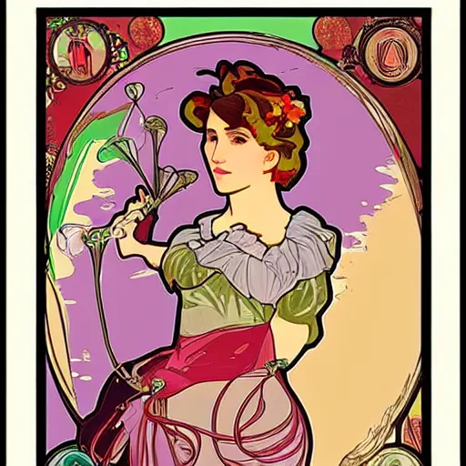 Image similar to balloon pop art in the style of alphonse mucha