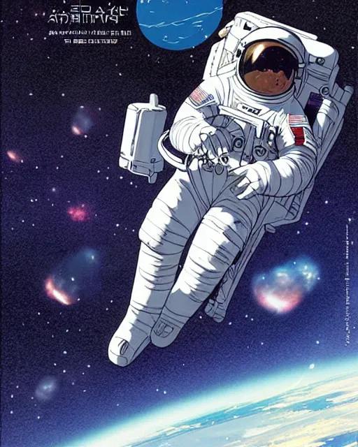 Prompt: astronaut floating in space, art by makoto shinkai and alan bean, yukito kishiro