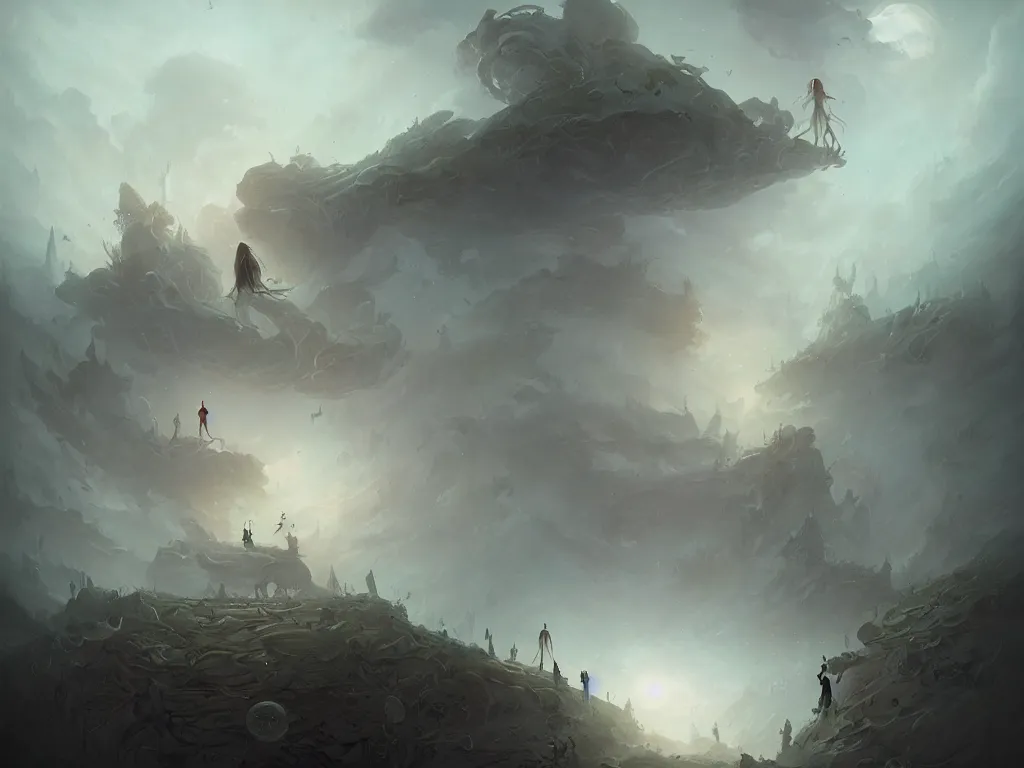 Prompt: realm of ghosts, by peter mohrbacher and mikko lagerstedt