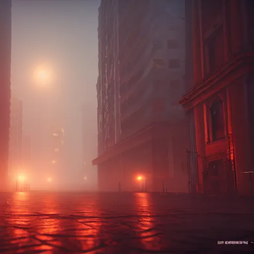 Prompt: a city hewn from meat and bones, night time, foggy, eerie lighting, 4k, unreal engine, artstation, photorealistic