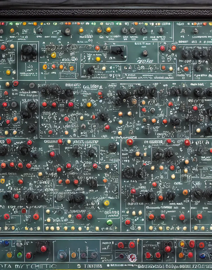 Prompt: hyper realistic photograph, 8k, lizard patching a Buchla 200e modular synthesizer