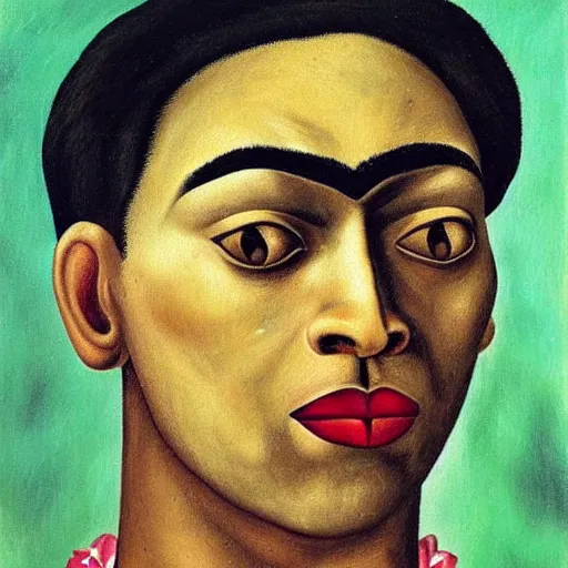 Image similar to Anthony Davis, portrait, by Frida Kahlo, style of Frida Kahlo self-portrait