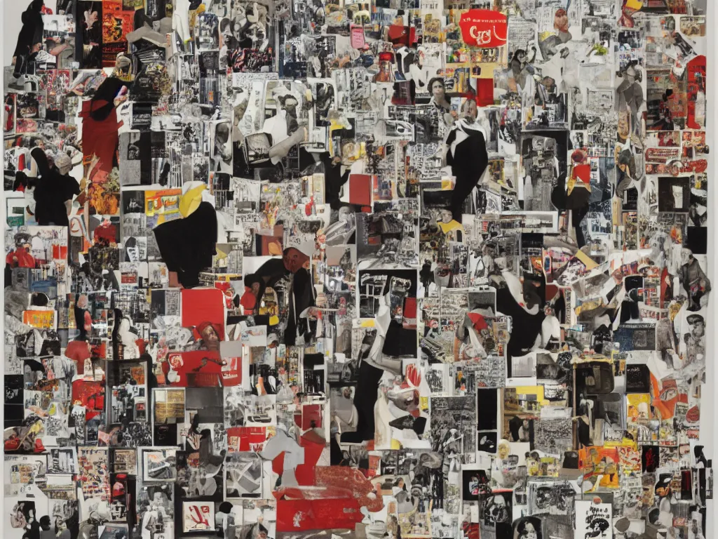 Prompt: a collage critiquing consumer culture. collection of sfmoma