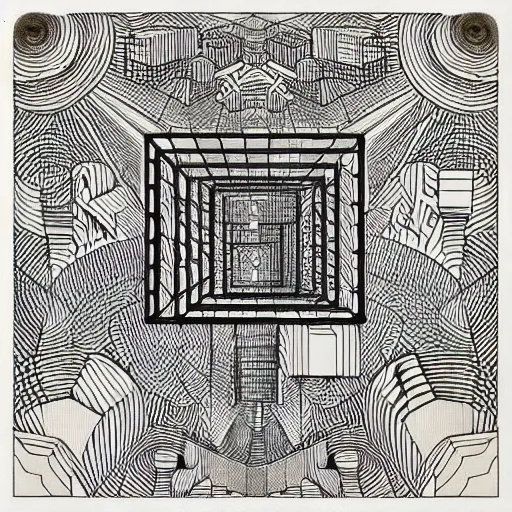 Image similar to “geometrically incomprehensible surreal order of cubes, extremely high detail, photorealistic, intricate line drawings, painted cube spaces, dotart, album art in the style of James Jean”