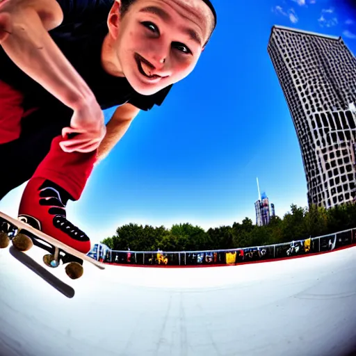 Prompt: benny from chicago bulls skating, fish eye photo