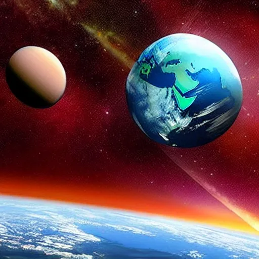 Image similar to planet earth during construction, floating in space, realistic, nebula in background