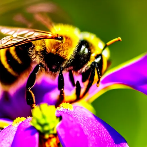 Prompt: macro shot of a bee resting on a flower, global illumination