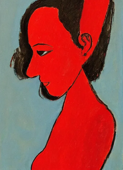 Prompt: portrait of Gal Gadot in red dress by Modigliani
