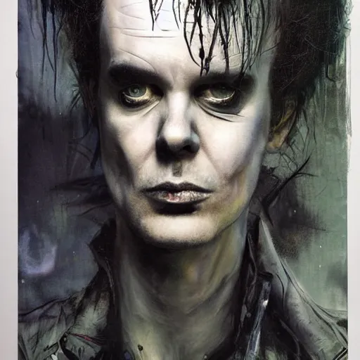 Image similar to stunning portrait of gaunt sid vicious a ( the cure fan ) as dream from sandman, dim stars as eyes, by jeremy mann, by cedric peyravernay, by by russ mills, by richard avedon and ben templesmith, dramatic lightning, sadness, dark eye sockets, in the shadows, punk rock, gothic, high detailed, 8 k